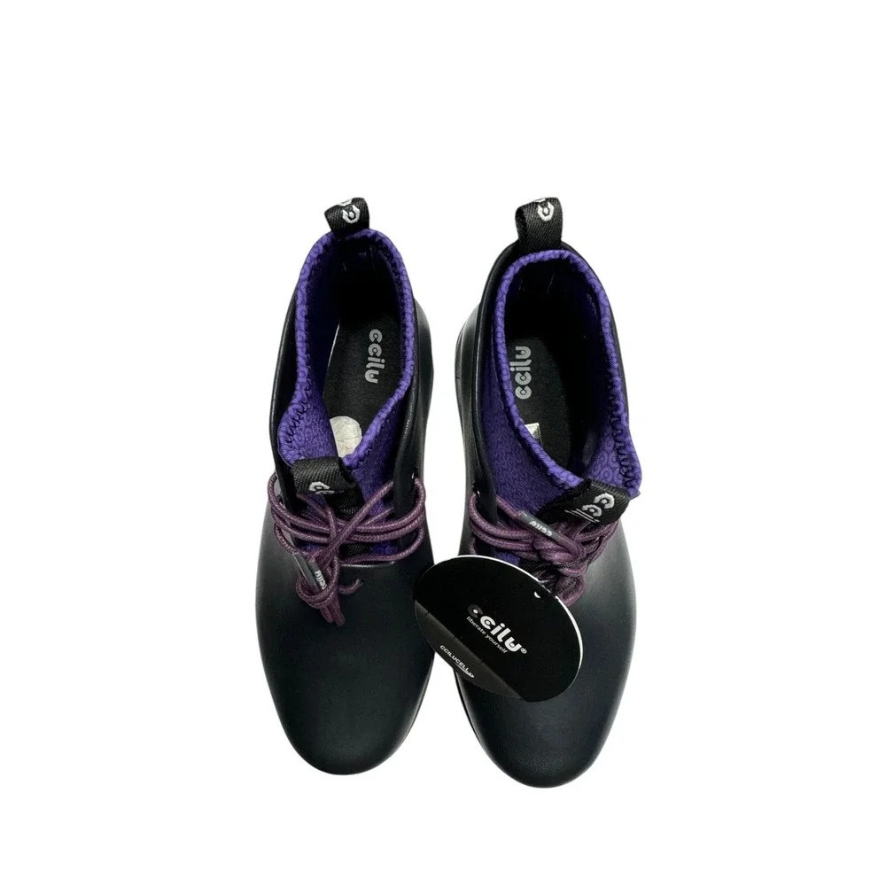 Ccilu Panto Pola Women High Top Ankle Boots Lace-up Rainboots Royal Purple‎ Sz 7